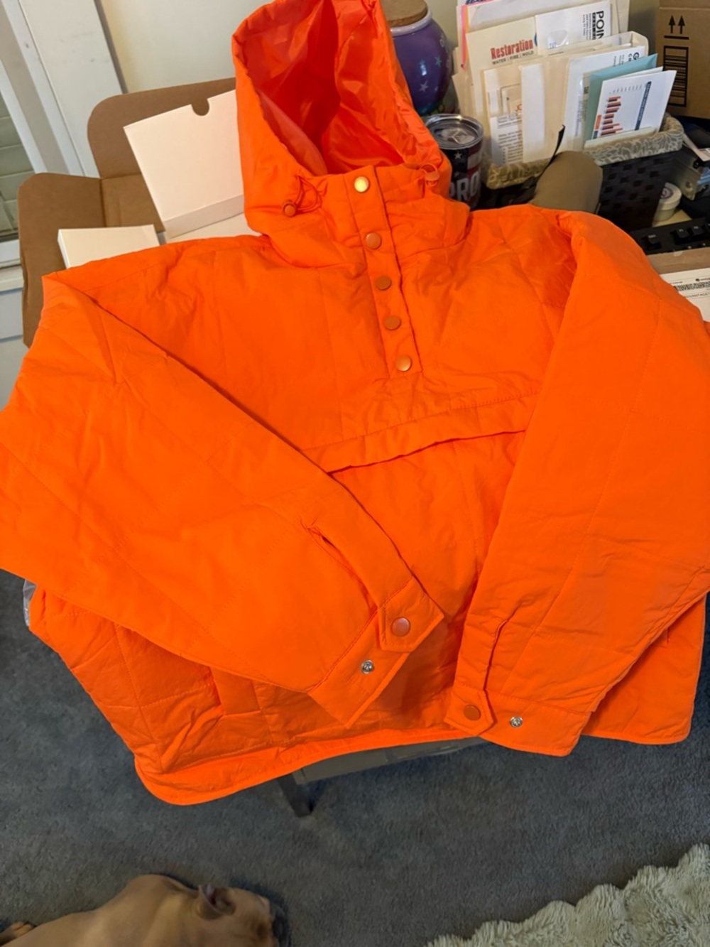 Women's High-Visibility Hooded Pullover Jacket - Orange